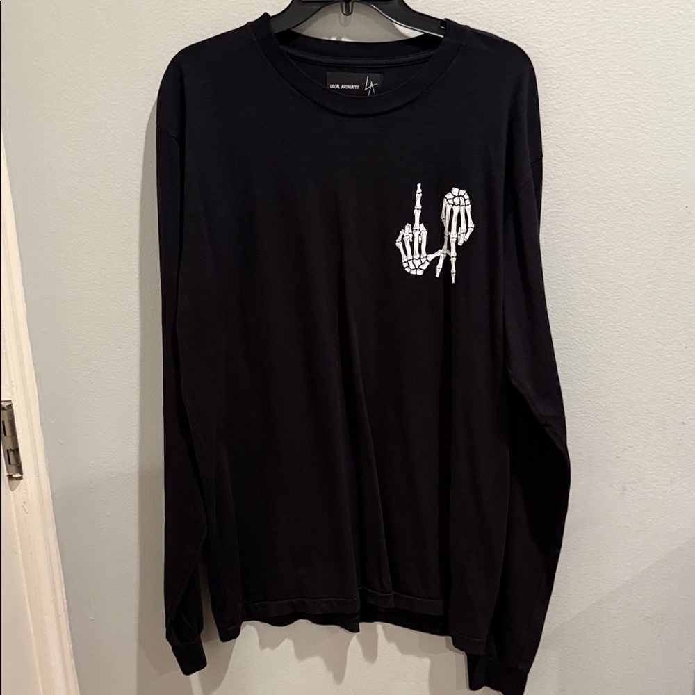 Black Long Sleeve Shirt with Skeleton Design